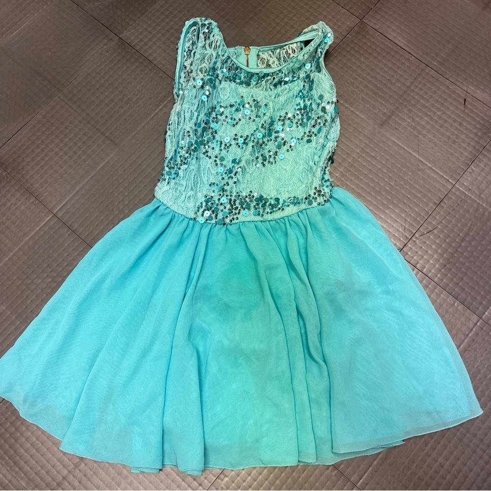 WEISSMAN Dance ivory Aqua blue lace sequin Costume Listen 6883 Adult SA